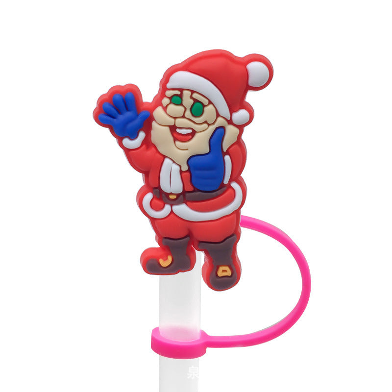Wholesale Cartoon Christmas Santa Claus Christmas Trees Snowman Silicone Dustproof Straw Plugs